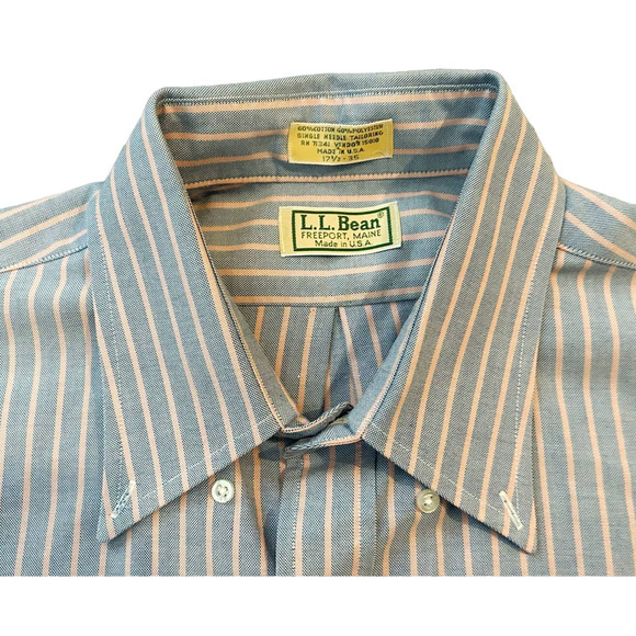 L.L Bean Light Blue/Pink Striped Button-Down Shirt Mens Size 17.5 - 35 - Picture 3 of 5